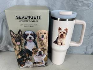 lot 54 image: New Serengeti Vacuum Insulated Stainless Steel Tumbler with Lid - Yorkie Dog