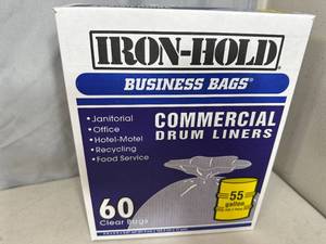 lot 198 image: Box of 60 Commercial Drum Liners 55 Gallon Trash Bags