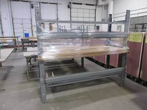 lot 624 image: WOOD, ADJUSTABLE HEIGHT, U-LINE PACKING TABLES WITH WOOD TOPS