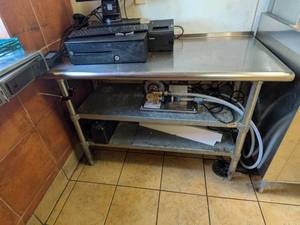 lot 48 image: DUKES STAINLESS STEEL 3-TIER PREP TABLE