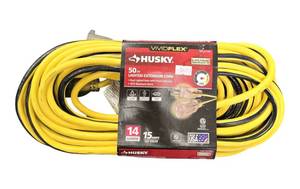 lot 18 image: Husky   VividFlex 50 ft. 143 Gauge Medium Duty IndoorOutdoor Extension Cord with Lighted End, Yellow