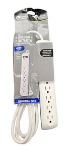 lot 23 image: Commercial Electric   6-Outlet Surge Protector with 8 ft. Cord and 45 Degree Flat Angle Plug,