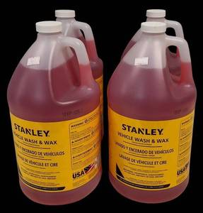 lot 74 image: Stanley  (4) 1 Gallon Jugs of Stanley Vehicle Wash & Wax - Pressure Washer Detergent - New