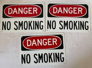 lot 108 image: 3 Heavy Metal Danger No Smoking Signs