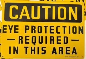 lot 111 image: 5 Metal Caution Eye Protection Required In This Area Signs