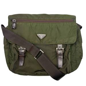 lot 11 image: Prada Green Nylon Messenger Bag with Leather Trim Pre-Owned Retail $550