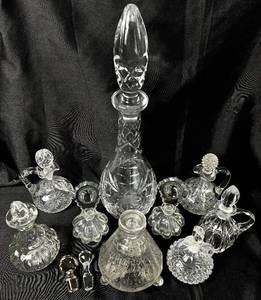 lot 6 image: Large Collection of Glass Cruets and Decanters with Stoppers
