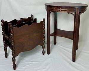 lot 40 image: Antique Oval Side Table and Magazine Rack