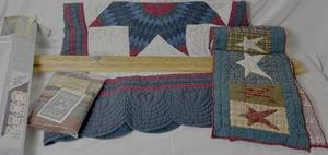 lot 54 image: Quilting Bundle - Solid Oak Quilt Hanger, Down on the Farm Wall Hanging Starter Pack, Star Wall HangingThrow and 66 Quilted Star Table Runner