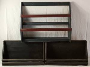 lot 21 image: Three Distressed Wood Display Shelves