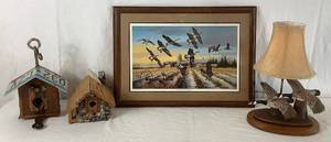 lot 44 image: Bird Lover Collection - Bird Houses, Schmidt Brewing Print Early Morning Arrival 74350 C. E. Pearson  and Canada Goose Lamp