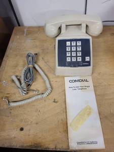 lot 77 image: Comdial Beige Push-Button Desk Telephone with Manual and Box