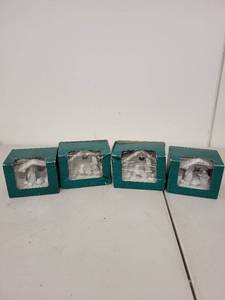 lot 25P image: Set of 4 Enesco White Porcelain Nativity Figurines in Boxes