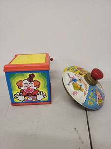 lot 48P image: Vintage 1978 Mattel Jack in the Music Box and Old King Cole Tin Spinning Top