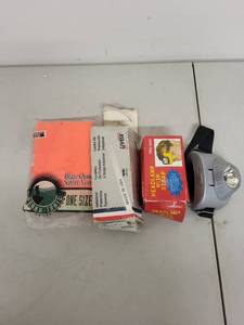 lot 63P image: Safety Gear Lot Blaze Orange Vest, Safety Glasses, and 2 Headlamps with Straps