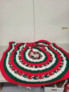 lot 116P image: Handmade Crocheted Christmas Tree Skirt in Red, Green, and White