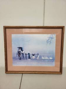 lot 130P image: Framed Amish Country Artwork Print with Family and Horse Scene