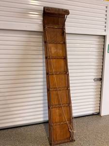Vintage Toboggan Sled - Long Wooden Snow Sled With Rope And Riveted Hardware