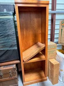 lot 4H image: Solid Oak Wood Bookcase With Three Upper Shelves and Storage below  PLEASE NOTE ALTERNATE PICK UP LOCATION