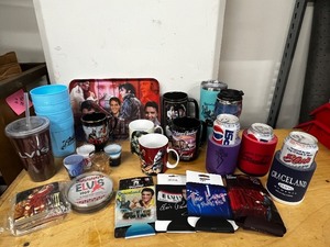 lot 4CL image: Elvis Presley Collectibles Lot with Mugs, Trays, Coasters and Drinkware
