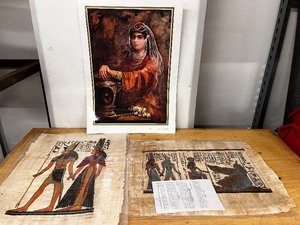 lot 61LN image: Mixed Art Lot Shakiba Print with 2 Egyptian Papyrus Paintings