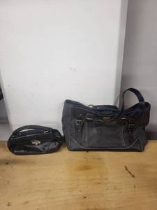 lot 7AW image: Fossil Black Leather Satchel Bag and Large Shoulder Tote Purse Set