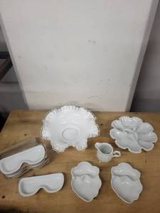 lot 13AW image: Lot of Decorative White Milk Glass Serving Dishes and Bowls