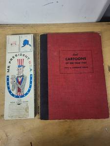 lot 14AW image: Best Cartoons of the Year 1943 Hardcover Book and Mr. President U.S.A. Card Game Set