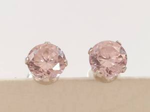 lot 13Q image: Sterling Silver Pink Gemstone Stud Earrings