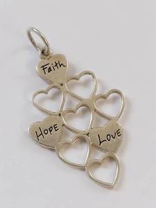 lot 20Q image: Sterling Silver Heart Pendant with Faith Hope Love