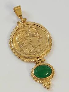 lot 27Q image: Vintage Gold-Tone Sterling Silver Roman Coin Pendant