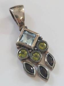 lot 32Q image: Sterling Silver Pendant with Multi-colored Stones