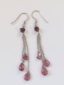 lot 37Q image: Sterling Silver Pink Bead Dangle Earrings