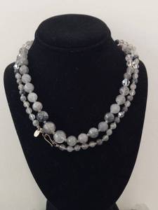 lot 50Q image: Gray Stone Beaded Necklace with Sterling Silver Clasp