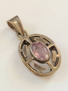 lot 55Q image: Vintage Sterling Silver Pendant with Purple Stone