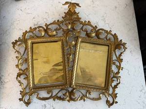 lot 9SC image: Antique Gilt Metal Rococo Double Picture Frames - Pair