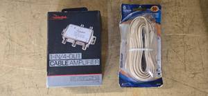 lot 28 image: Lot of a 1-IN4-Out Cable Amplifier (NEW) and a 50FT Telephone Cable (NEW)