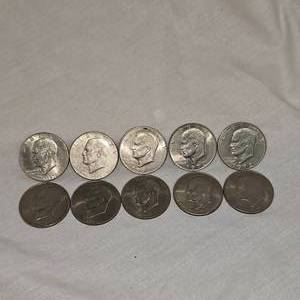 lot 9 image: 10 Qty-Ike Silver Dollars 1971,72,Bicentennial 76