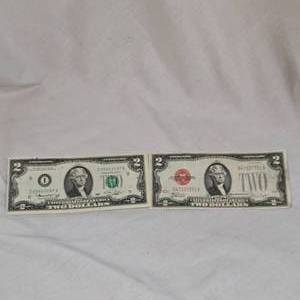 lot 14 image: 1928F $2 Red Seal Note- 1976 $2 Bill