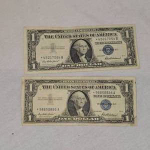 lot 19 image: 2-1957 $1 Star Note Silver Certificates