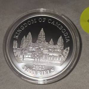 lot 86 image: 2023 1 oz Cambodian Tiger Silver Round