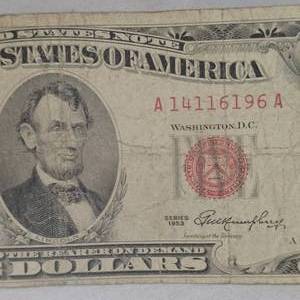 lot 67 image: 1953 $5 Red Seal Certificate