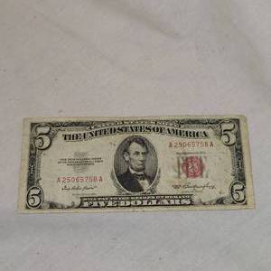 lot 36 image: 1953 Red Seal $5 & 1953 A $5 Silver Certificate