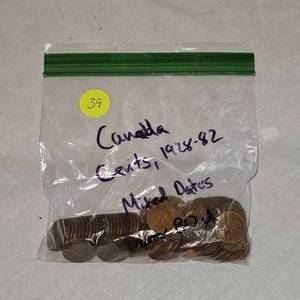 lot 39 image: 1928-1982 Canadian Cents 1c and Approx 80 Qty