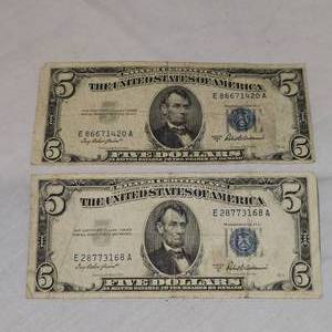 lot 54 image: 2-1953 A $5 Silver Certificates