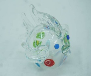 lot 25 image: Hand-Blown Glass Fish Figurine-hollow inner with color bursts that look like flowers