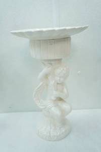 lot 33 image: Vintage Ceramic White Cherub Statue Stand  14 tall 9 diameter top