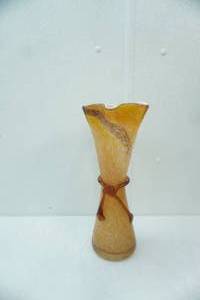 lot 34 image: Hand-Blown Amber Art Glass Vase wFlared Rim 14 tall