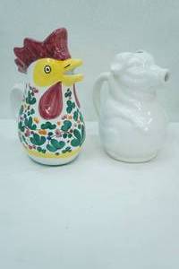 lot 77 image: White Ceramic Rooster Pitcher & Pig Pitcher