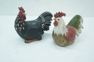 lot 103 image: Rooster and Hen Sculptures
